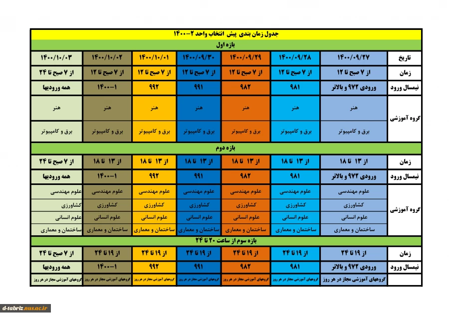 پیش انتخاب واحد نیمسال دوم ۱۴۰۰  3